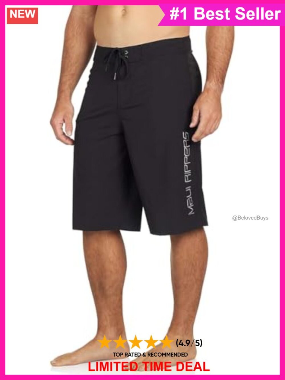 Men's 4 Way Stretch Board Shorts 24 Inch Outseam Drawstring Swim Surf Beach